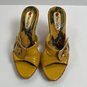 Two Lips Vintage Yellow Snake Print Cork Wedge